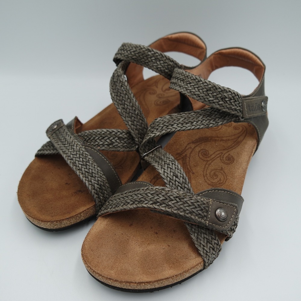 Taos Footwear gray Braided Leather Wedge Sandals